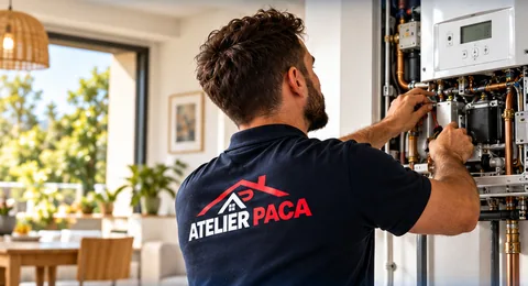 Chauffagiste Atelier PACA en entretien d'une chaudière murale gaz